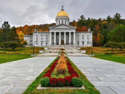 A view from the front of the Vermont State House.